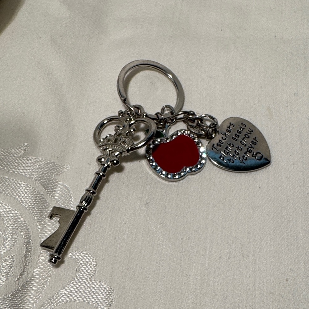 Teacher Chic Silver Keychain with Red Heart Charm